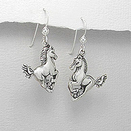 Running Horse Sterling Silver Dangle Earrings - Click Image to Close